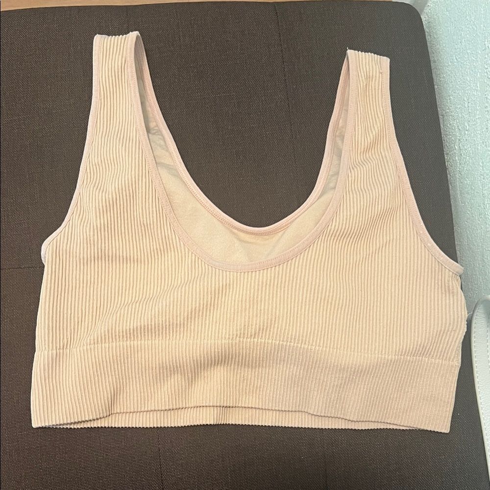 #1305+ Padded Women's Ribbed Cream Bralette - Picture 2 of 5